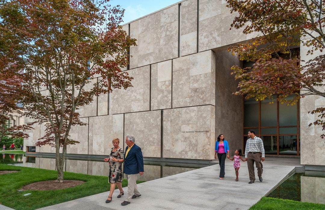 People walking out of the Barnes Foundation.
